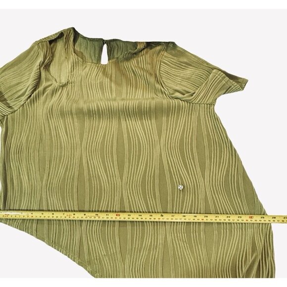 Boho Textured Squiggly Asymmetrical Top Women's XL Lime Green Cut-Out Keyhole - Picture 16 of 16